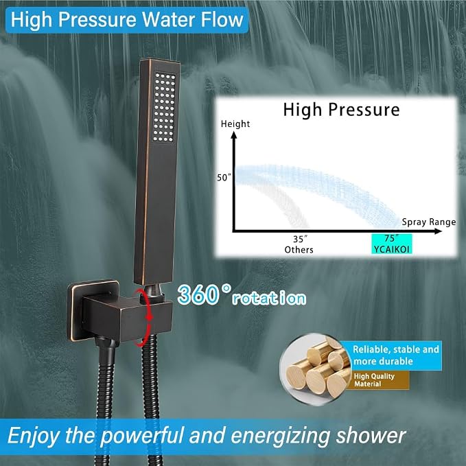 Shower Faucet Set Complete, Wall Mount Shower System for Bathroom 12 Inch High-Pressure Rainfall Shower with Handheld, Rough-in Valve Body and Trim Kit, Oil Rubbed Bronze