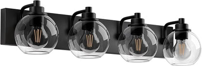 Bathroom Light Fixtures-Matte Black Vanity Lights for Bathroom, Modern Black Vanity Lights 4-Light Bathrooms Lighting Fixtures Over Mirror with Clear Glass Shade