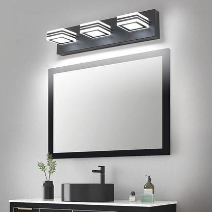 SOLFART LED Bathroom Vanity Light Fixtures： 3 Light Matte Black Modern Acrylic Bathroom Wall Lighting Fixtures Over Mirror Cool White 6000K