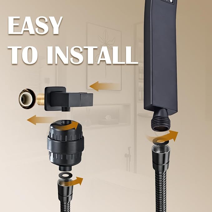 Handheld Shower Head，High Pressure Shower Head,Water Saving Detachable Shower Wand with Solid Brass Body and 5 ft Flexible Hose, Easy to Clean and Durable (Shower Head with Filter)