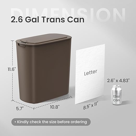 Cesun Automatic Motion Sensor Bathroom Trash Can with Lid, 2.6 Gallon Touchless Trash Bin, Smart Plastic Slim Garbage Can Small Brown Wastebasket for Toilet, Office, rv, Bedroom, Living Room | Motion Sensor, Plastic, Touchless, Odor Control, Smart Garb...