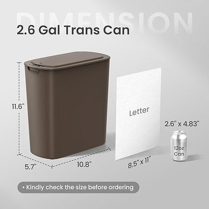 Cesun Automatic Motion Sensor Bathroom Trash Can with Lid, 2.6 Gallon Touchless Trash Bin, Smart Plastic Slim Garbage Can Small Brown Wastebasket for Toilet, Office, rv, Bedroom, Living Room | Motion Sensor, Plastic, Touchless, Odor Control, Smart Garb...
