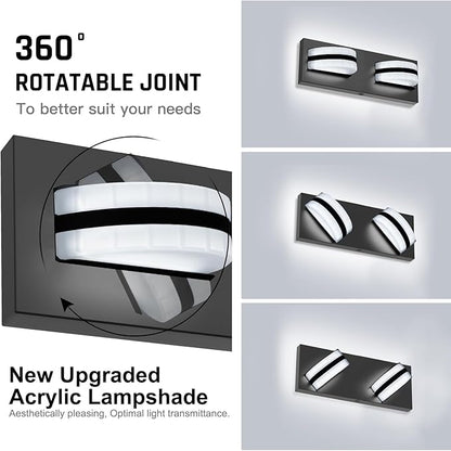 LED Bathroom Vanity Light, 1100LM 2 Light, Black Modern Matte Bathroom Lighting, Over Mirror Vanity Lights for Bathroom, Living Room, Bedroom ETL Certified