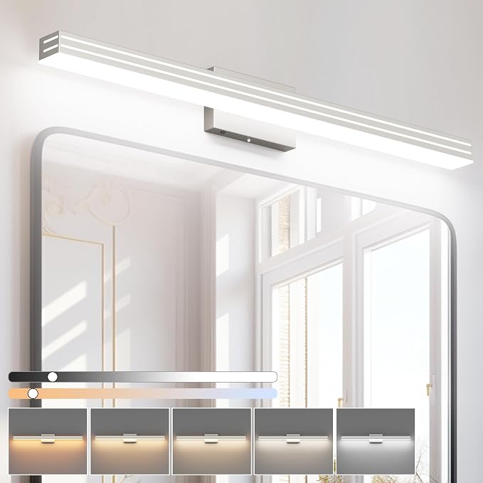 Ralbay 40inch Brushed Nickel Vanity Light with 5 Color Temperature (2700K-6000K) Dimmable Acrylic Metal 36W LED Modern Bathroom Lighting Over Mirror