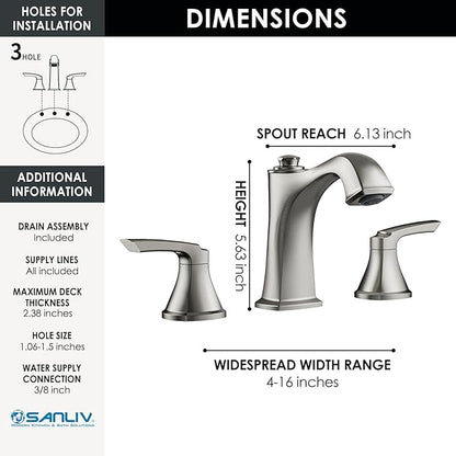 Brushed Nickel Bathroom Faucet 3 Hole, 8-Inch Widespread Bathroom Faucet, 2 Handle Bathroom Sink Faucet, Drain Assembly, Brushed Nickel