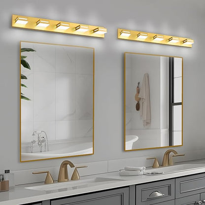 LED Modern Bathroom Light Fixtures, 5-Light 40-Inch Gold Vanity Lights for Bathroom Lighting Fixtures Over Mirror, 350° Rotatable Acrylic, 6000K Cool White Wall Lamp
