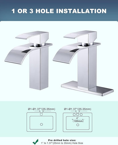 ARCORA Waterfall Bathroom Faucet Chrome: Modern Single Handle Bathroom Faucet for 1 or 3 Hole - Bathroom Sink Faucet with Pop Up Drain and Supply Lines