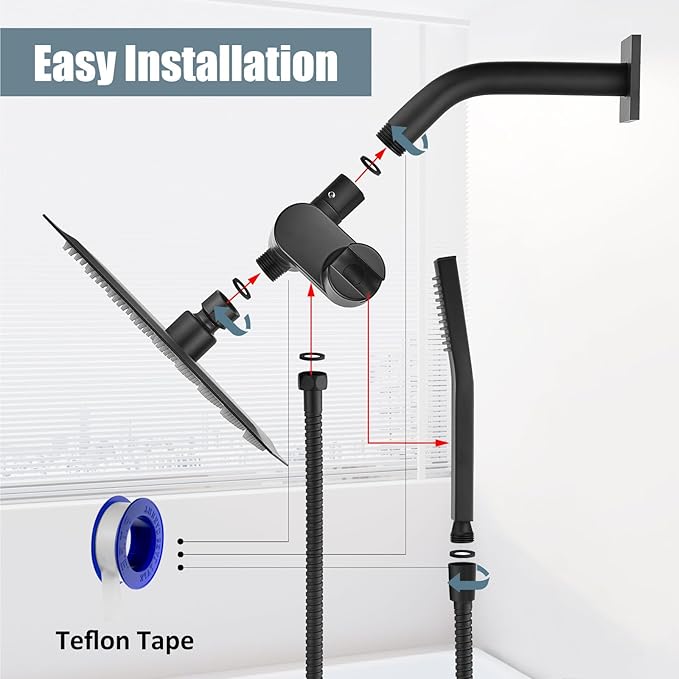 Aolemi Shower Head and Handle Set with Handheld Spray Bathroom Shower Faucet Set 6 Inch Rainfall Shower Head System Wall Mount with Rough-in Valve and Shower Trim Kit Matte Black