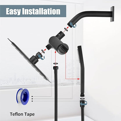 Aolemi Shower Head and Handle Set with Handheld Spray Bathroom Shower Faucet Set 6 Inch Rainfall Shower Head System Wall Mount with Rough-in Valve and Shower Trim Kit Matte Black