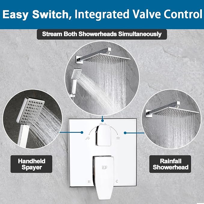 Shower Faucet Set Chrome 10 Inch Shower Head and Handle Set Bathroom Rain Shower System Wall Mounted Shower Fixture Include Shower Valve and Trim Kit