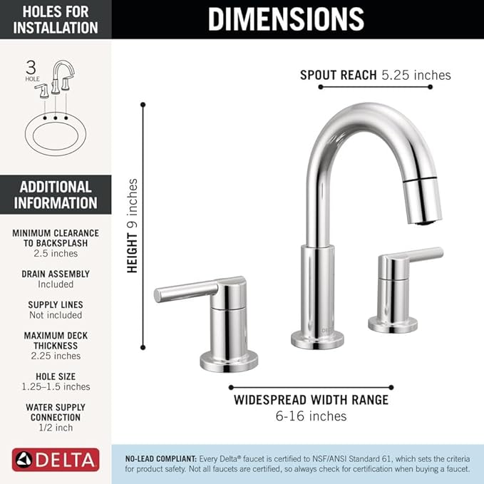 Delta Nicoli Chrome Bathroom Faucet with Sprayer, 8 Inch 3 Hole Widespread Bathroom Sink Faucet with Pull Out Sprayer, Push-Pop Drain, Chrome 35749LF-PD