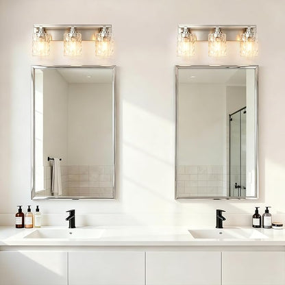 Modern Bathroom Lighting Fixtures Over Mirror, Vanity Lights for Bathroom, Wall Sconces with Clear Glass Shades, E26 Ceramic Socket, 3-Light 19.7-inch Brushed Nickel
