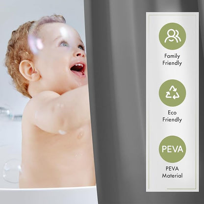 Grey Shower Curtain Liner, 72x72 Plastic Shower Liner PEVA Medium Weight Inside Shower Curtains for Bathroom with Rustproof Grommets