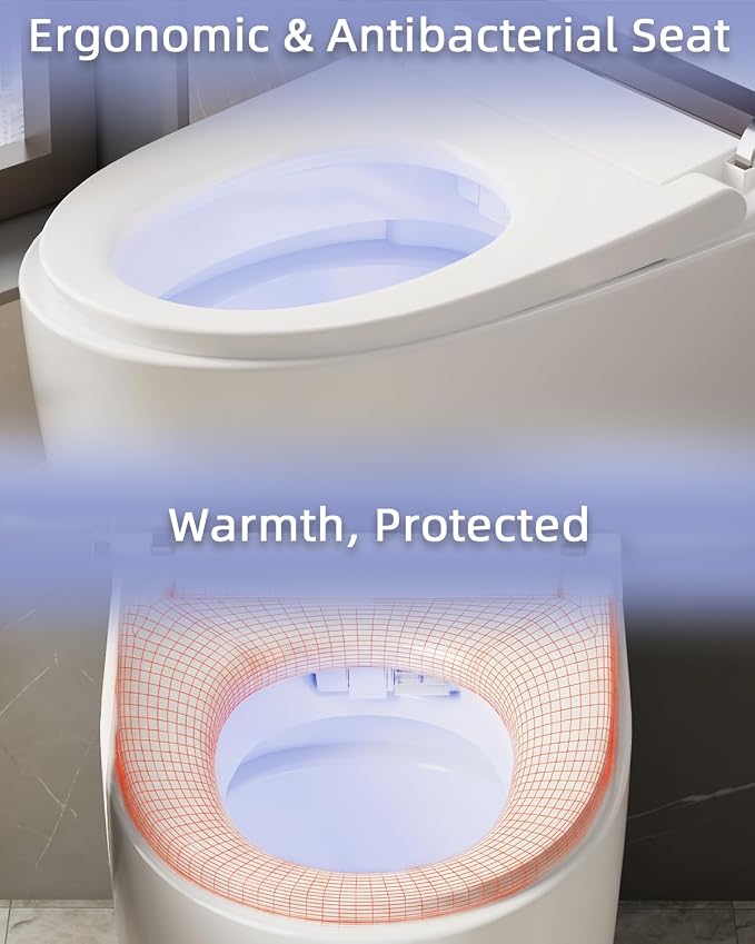 TOTTE Smart Toilet with Bidet, Auto Open/Close Lid, Bidet Toilet with Powerful Flush, Instant Warm Water, Elongated Smart Toilet with Heated Seat, Dryer, Modern Bathroom Toilets with Deodorization