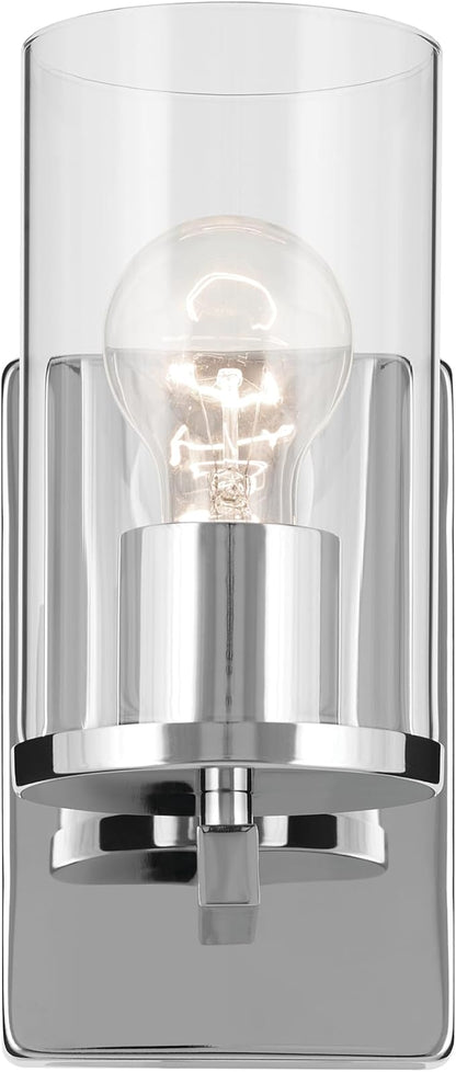 Crosby 4.5" 1-Light Wall Sconce with Clear Glass in Chrome, for Bathroom, Powder Room, Hallway, Kitchen, Bedroom, Fireplace, (4.5" x 9.25"), 45495CHCLR