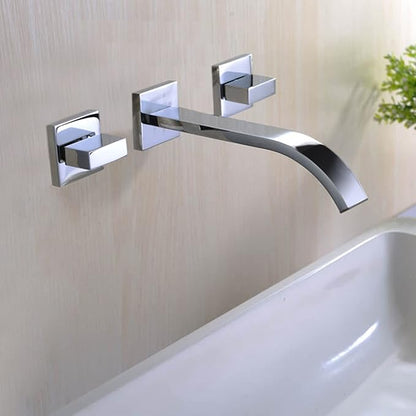 Sumerain Wall Mount Lavatory Faucet Two Handle Bathroom Faucet Brass Chrome