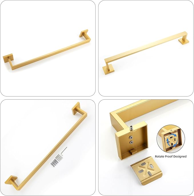 Bathroom Towel Bar Set, 23.6 Inch Wall Mounted Rack, 304 Stainless Steel, D-Shape, 2-Piece Set (Brushed Gold)