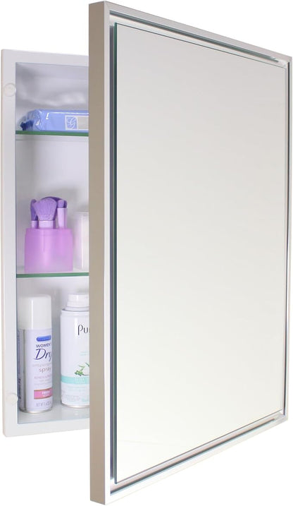 Fox Hollow Furnishings 16x20 Parker Metro Metal Framed Rectangle Recessed Bathroom Medicine Cabinet, Floating Mirror, 14x24 in-Wall Opening, Steel, Adjustable Glass Shelves, Magnet Close, Chrome