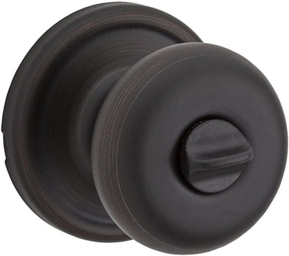 Kwikset Hancock Interior Privacy Door Knob with Lock, Door Handle For Bathroom and Bedroom, Venetian Bronze Keyless Turn Lock Doorknob, with Microban Protection