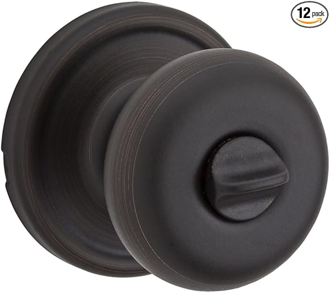 Kwikset Hancock Interior Privacy Door Knob with Lock, Door Handle for Bathroom and Bedroom, Venetian Bronze Keyless Turn Lock Doorknob, with Microban Protection (Pack of 12)