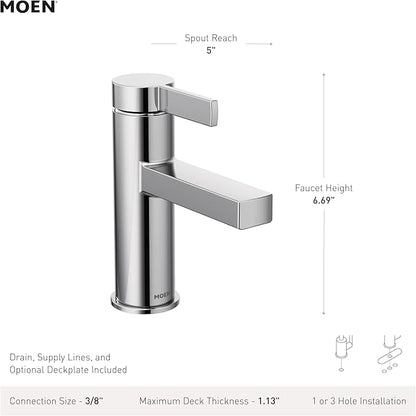Moen Beric Spot Resist Nickel Modern One-Handle Single Hole Bathroom Faucet with Drain Assembly and Optional Deckplate for Your Bath Sink, 84774SRN