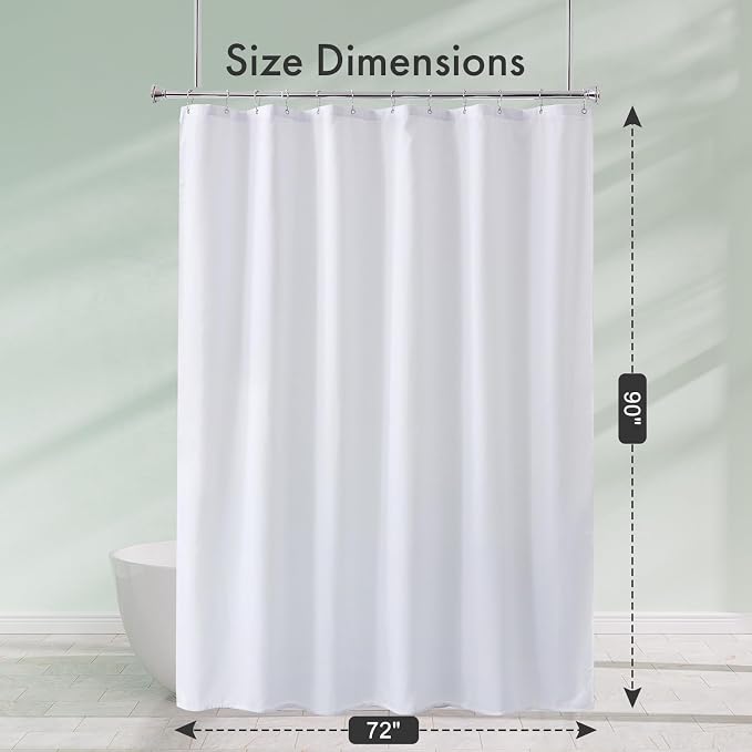 Amazer Extra Long Shower Curtain Liner Washable 72x90 Inches, Tall Shower Liner Fabric with 2 Bottom Stones, Waterproof 2-in-1 Shower Curtain and Liner, 12 Grommet Holes, Hotel Quality, White