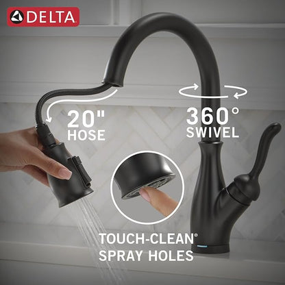 Delta Faucet Leland Touch Kitchen Faucet with Touchless Technology, Kitchen Faucet with Pull Down Sprayer, Black Kitchen Sink Faucet, Touchless Kitchen Faucet, Matte Black 9178TL-BL-DST