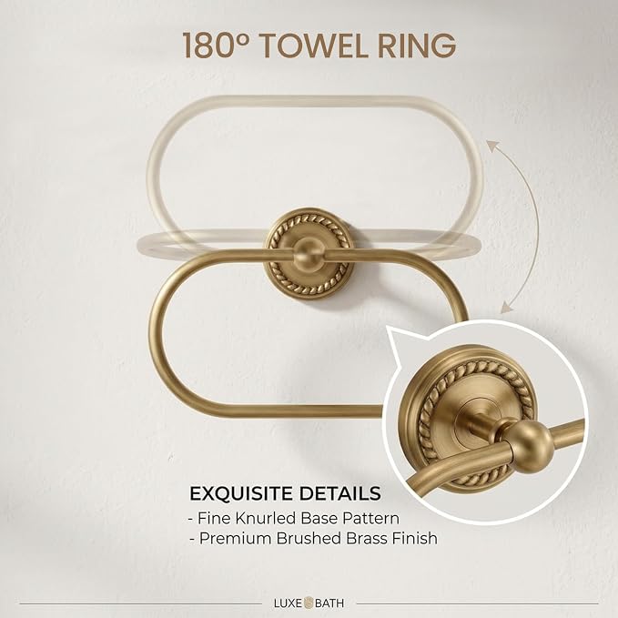 Antique Brass Bathroom Hardware Set 4 Pcs Gold Bathroom Accessories, Vintage Bath Towel Bar Toilet Paper Holder Towel Ring & Double Robe Hook Kit for Shower Room Wall Mounted