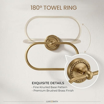 Antique Brass Bathroom Hardware Set 4 Pcs Gold Bathroom Accessories, Vintage Bath Towel Bar Toilet Paper Holder Towel Ring & Double Robe Hook Kit for Shower Room Wall Mounted