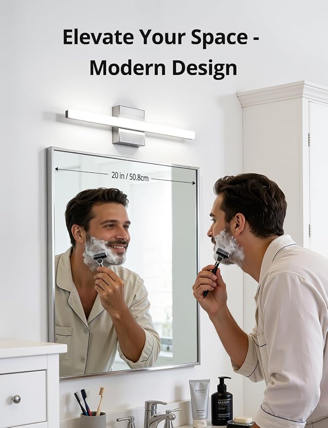 Combuh Modern Bathroom Light Fixtures Over Mirror, Vanity Lamp Bar Chrome | Small 16 Inch, Soft Shadow Free, Linear Design, Wall Mounted, Lampara para Baño sobre Espejo, 5 Colors Adjustable, 2 Pack
