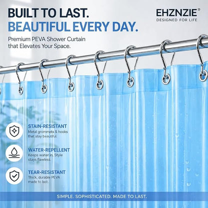 EHZNZIE Clear Blue Shower Curtain Liner 72x72, PEVA Waterproof Bath Curtain, No Chemical Smell, 3 Weighted Magnets, Durable with Rustproof Metal Grommets