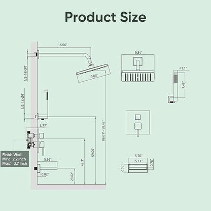 Esnbia Shower System with Tub Spout, Wall Mounted Bathtub Shower Faucet Set, 10 Inch Rain Shower Head and Handheld Shower Head Set, High Pressure Tub Shower Kit with Shower Valve, Brushed Nickel