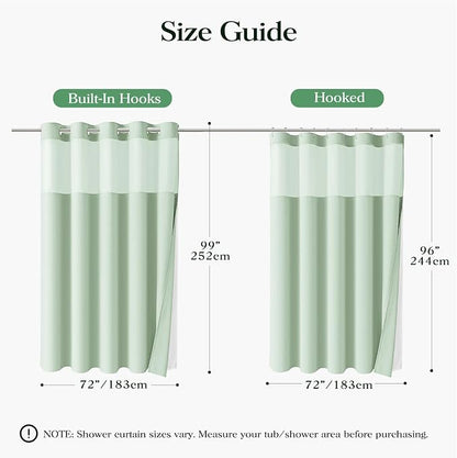Mint Green Hook Free Waffle Shower Curtain & Snap-in Liner,72x99 | Less Time to install, 3 in 1 Fabric Shower Curtain and Liner Set with Magnets, Extra Long, Shower Curtains for Bathroom