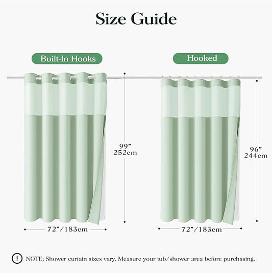 Mint Green Hook Free Waffle Shower Curtain & Snap-in Liner,72x99 | Less Time to install, 3 in 1 Fabric Shower Curtain and Liner Set with Magnets, Extra Long, Shower Curtains for Bathroom