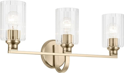 Kichler Gioe 24.25" 3-Light Vanity Light with Clear Fluted Glass in Champagne Bronze, Damp Rated, for Bathroom, Powder Room, Over a Mirror, (24.25" W x 10.5" H), 55226CPZFLU