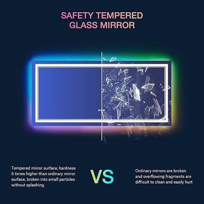 77x36 Inch RGB LED Bathroom Mirror with Lights | Front and RGB Backlit, Dimmable, Memory, Anti Fog, Shatterproof, Horizontal/Vertical, Lighted Mirrors for Bathroom Wall