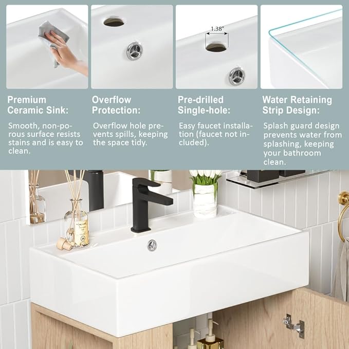 22" Small Bathroom Vanity with Sink, Morden Bathroom Vanities with Soft-Close Door and Open Shelf, Freestanding Narrow Vanity for Compact Space-Saving Bathrooms (Wood,22" Freestanding Left Shelf)