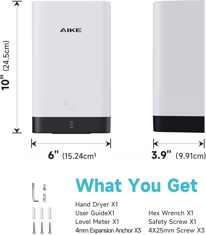 AIKE Compact Hand Dryer for Bathroom, ABS Polycarbonate 110V White,AK2822 | High Speed Slim Blade Hand Dryer,Plug-in Easy Install and Compact Design,Smart Warm for Home Bathroom,No Paper Waste and Cost