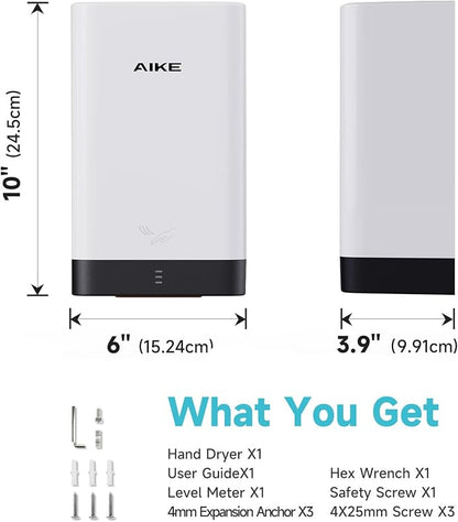 AIKE Compact Hand Dryer for Bathroom, ABS Polycarbonate 110V White,AK2822 | High Speed Slim Blade Hand Dryer,Plug-in Easy Install and Compact Design,Smart Warm for Home Bathroom,No Paper Waste and Cost
