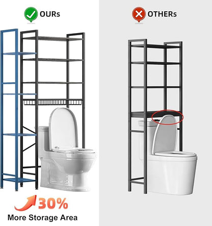 8-Tier Over The Toilet Storage with Side Rack, Over Toilet Storage Rack with Adjustable Shelf & Drain Basket, Freestanding Bathroom Organizer for Balcony, Laundry (Modern Grey)