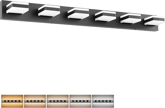 SOLFART Bathroom Light Fixtures, 5 Color Temperature Modern Vanity Lights, Black 6 Lights LED Lighting Light Color Adjustable 5CCT