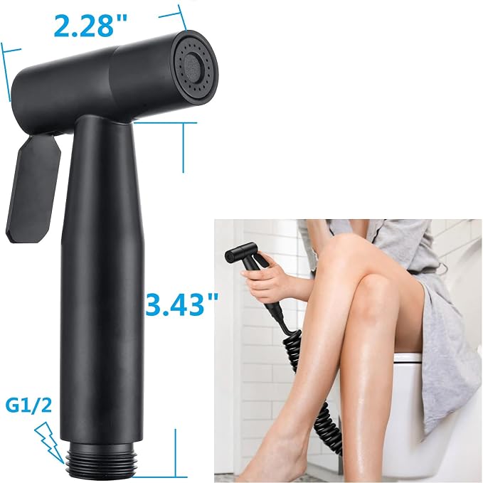 Stainless Steel Toilet Bidet Sprayer Head,Black | for Toilet,personal hygiene cleaning, bathroom cleaning, pet bathing,G1/2 interface.