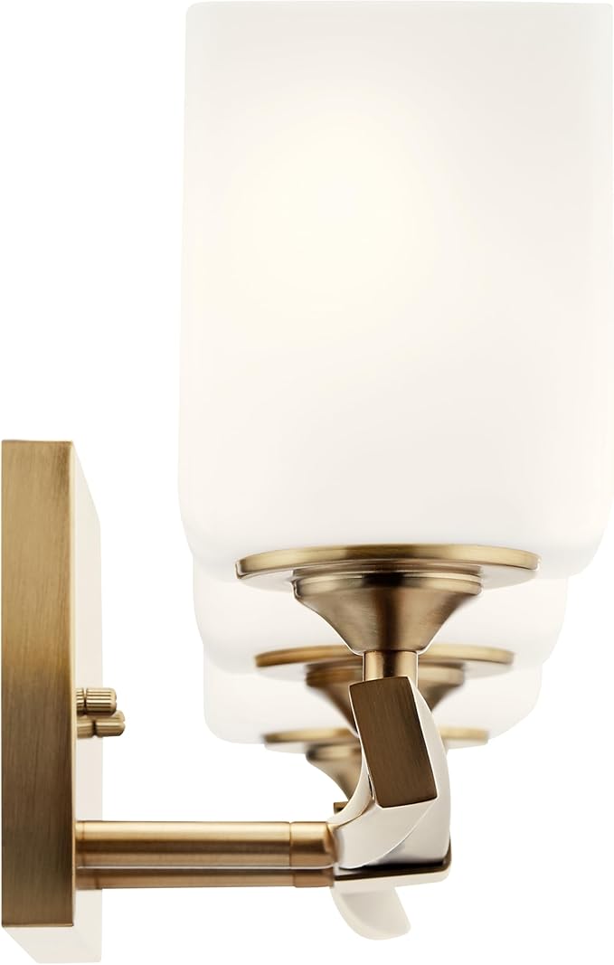 Kichler Marette 23 inch 3 Light Vanity Light with Satin Etched Cased Opal Glass in Champagne Bronze for Bathroom and Powder Room, (23" W x 8.25" H x 6" Ext), 55002CPZ