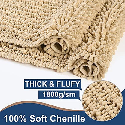 Luxury Chenille Beige Bathroom Rugs Sets 2 Piece, Thickened Hot Melt Rubber Bottom Bath Mats for Bathroom Non Slip,Bath Rugs Quick Dry Machine Washable for Shower Mat (32"x20"+17"x24")