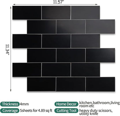 2026 New Upgrade Peel and Stick Backsplash Tile, Peel and Stick 11.34" X 11.57" Wall Tile for Kitchen, Bathroom, Fireplace, Laundry (Black, 20 Packs)