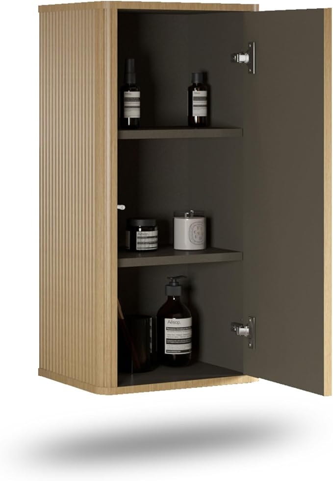 Floating Bathroom Side Cabinet, Wall Mounted Modern Cabinet, Large Storage for Small Space, Apartment, Hotel, Natural Oak - Camellia Collection