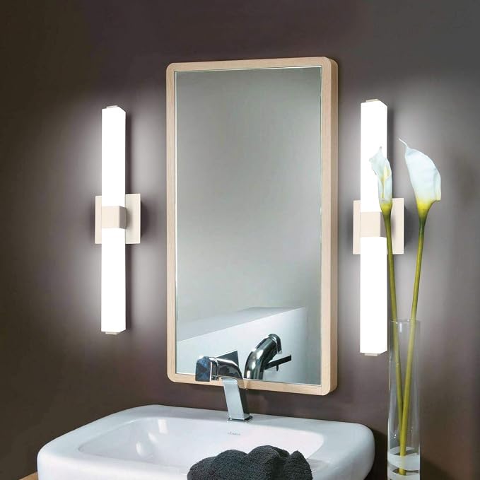 24in Modern Bathroom Vanity Light, 3CCT Dimmable Nickel LED Vanity Lights Bar, 18W Bathroom Lighting Fixtures Above Mirror 3000K/4500K/6000K Selectable