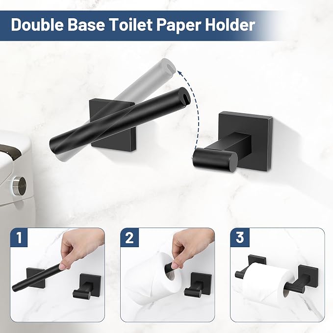 TURS Matte Black 5 Piece Bathroom Hardware Accessories Set, SUS304 Stainless Steel Bath Towel Bar Set, 24 Inch Round Bathroom Accessories Kit Wall Mounted