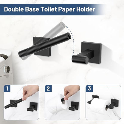 TURS Matte Black 5 Piece Bathroom Hardware Accessories Set, SUS304 Stainless Steel Bath Towel Bar Set, 24 Inch Round Bathroom Accessories Kit Wall Mounted