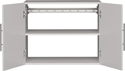 Prepac HangUps 30" Wide Upper Garage Storage Cabinet, Wood Hanging Wall Cabinet for Laundry Room, Wall Mounted Storage with Adjustable Shelf, Floating Cupboard with Metal Hanging Rail, Light Gray